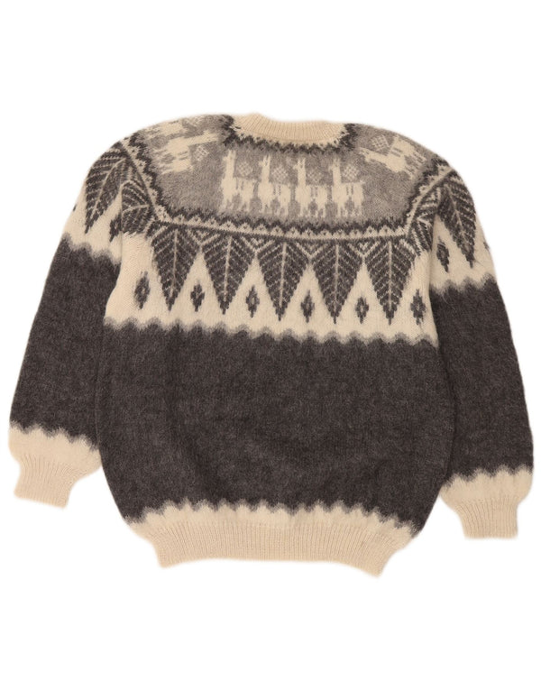 Vintage hombres cuello redondo jersey suéter pequeño gris Fair Isle