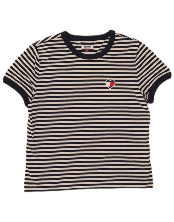 Tommy Hilfiger Camiseta corta para mujer UK 10 Small Algodón a rayas azul marino