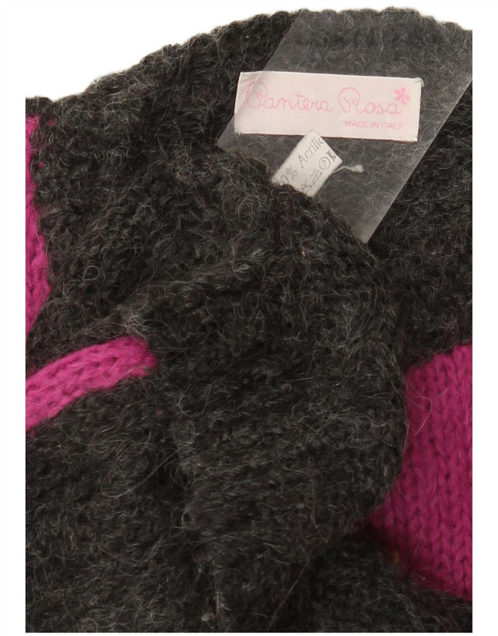 VINTAGE suéter de cuello redondo para mujer Reino Unido 14 bloque de color gris grande