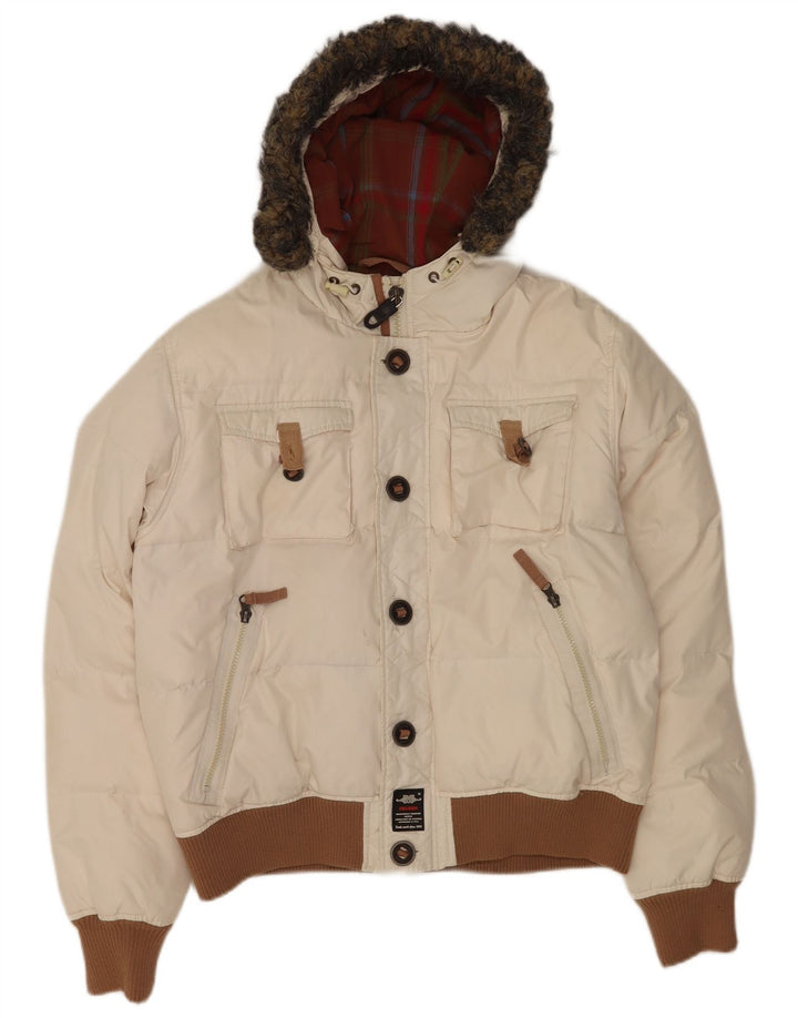 Charro Mens Graphic Chaqueta acolchada con capucha UK 36 Small White Poliéster