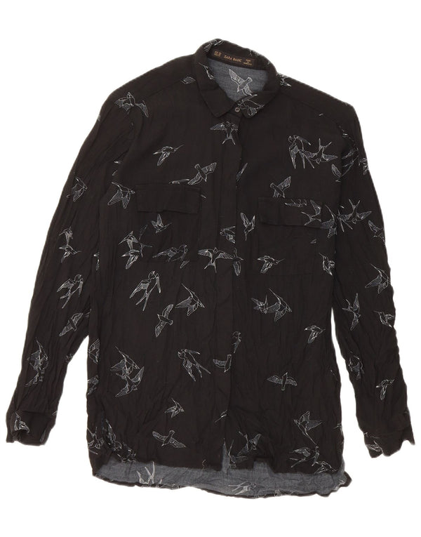 Zara Blusa camisera extragrande con gráfico para mujer UK 6 XS Viscosa negra