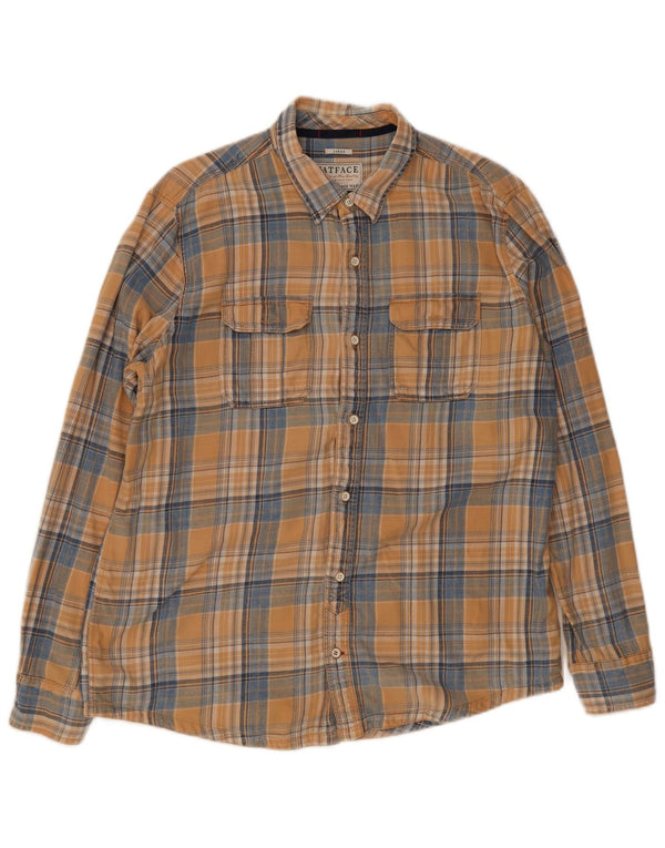 Camisa de franela de corte estándar en índigo de algodón a cuadros en beige de Fat Face para hombre