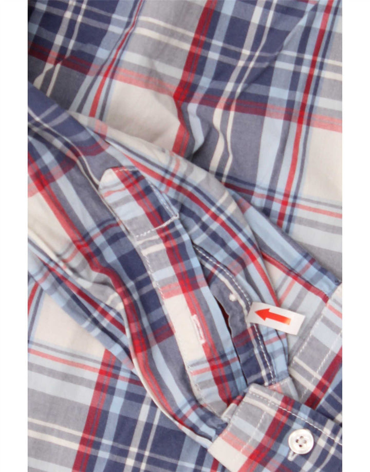 Camisa Benetton Hombre De Algodón A Cuadros Azul Medio