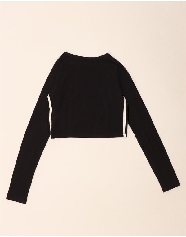 Adidas Mujer Crop Graphic Top Manga Larga UK 8 Pequeño Algodón Negro