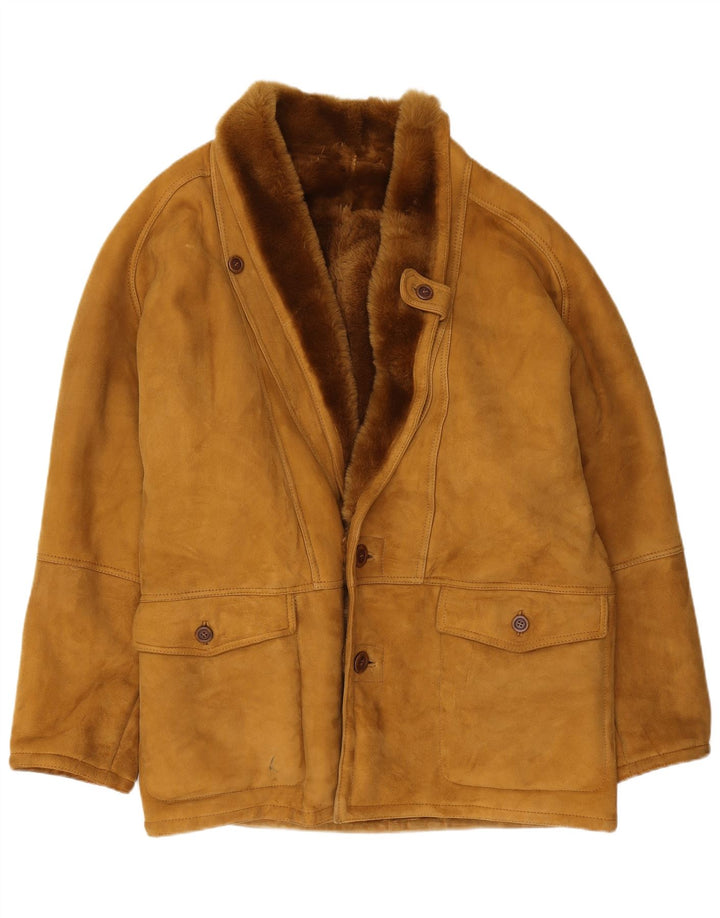 Chaqueta de piel de oveja vintage para hombre IT 52 XL Marrón