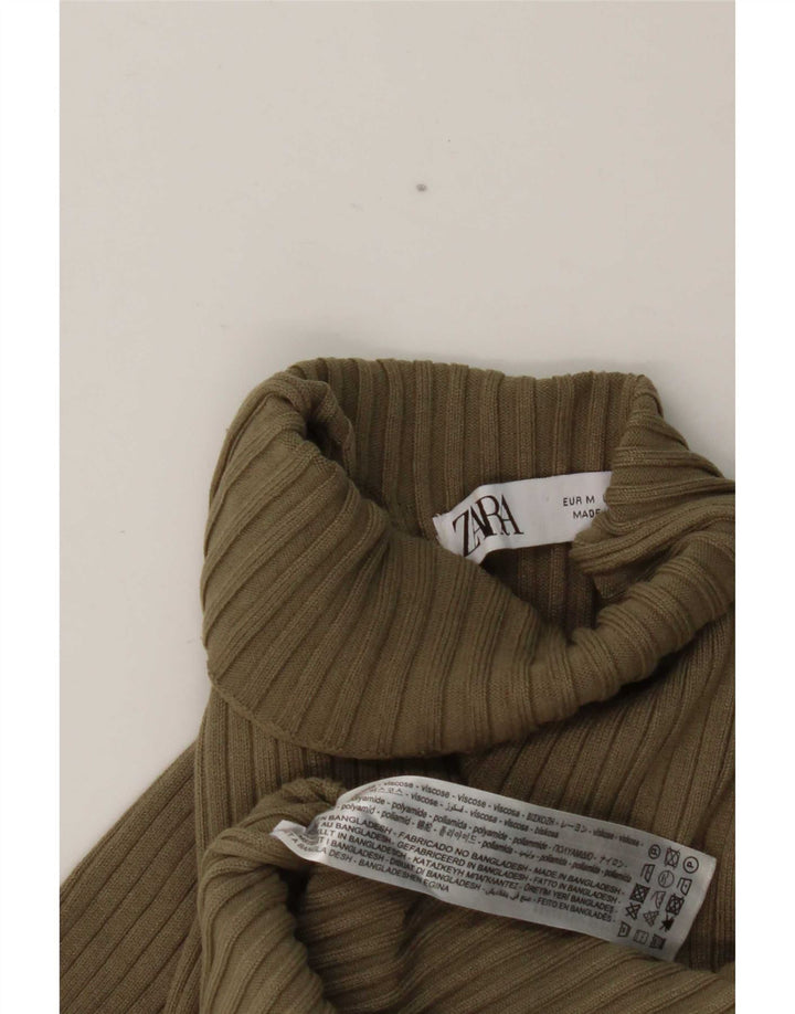 Zara Mujer Top Manga Larga UK 42 Viscosa Caqui Mediana