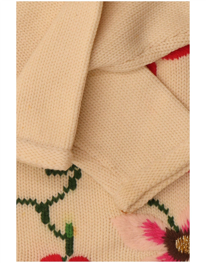 Vintage mujer cuello redondo jersey suéter Reino Unido 14 medio apagado blanco floral