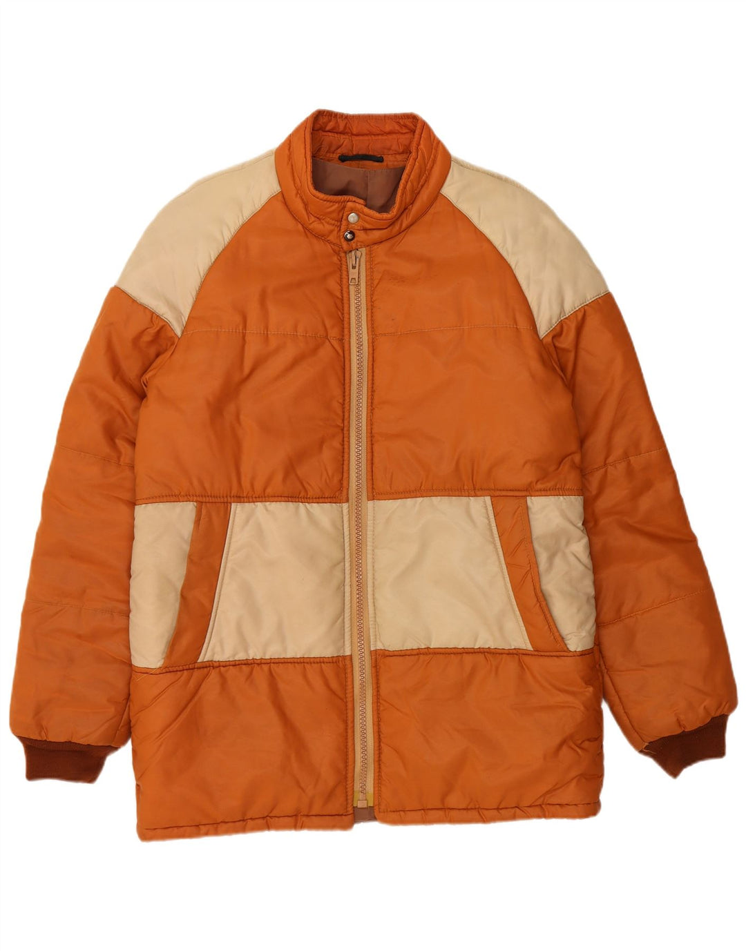 VINTAGE Chaqueta acolchada para hombre IT 52 XL Naranja Colorblock Poliéster