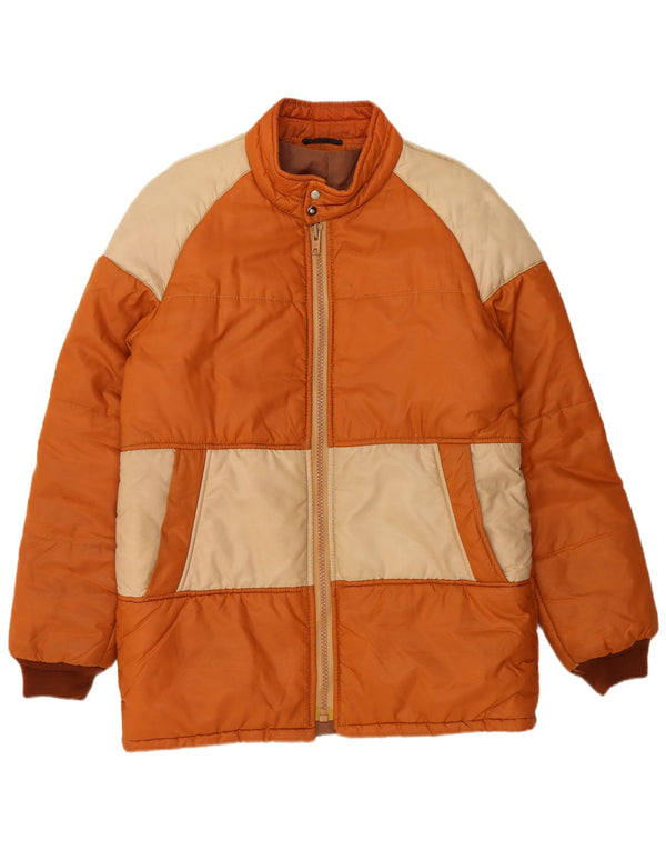 VINTAGE Chaqueta acolchada para hombre IT 52 XL Naranja Colorblock Poliéster
