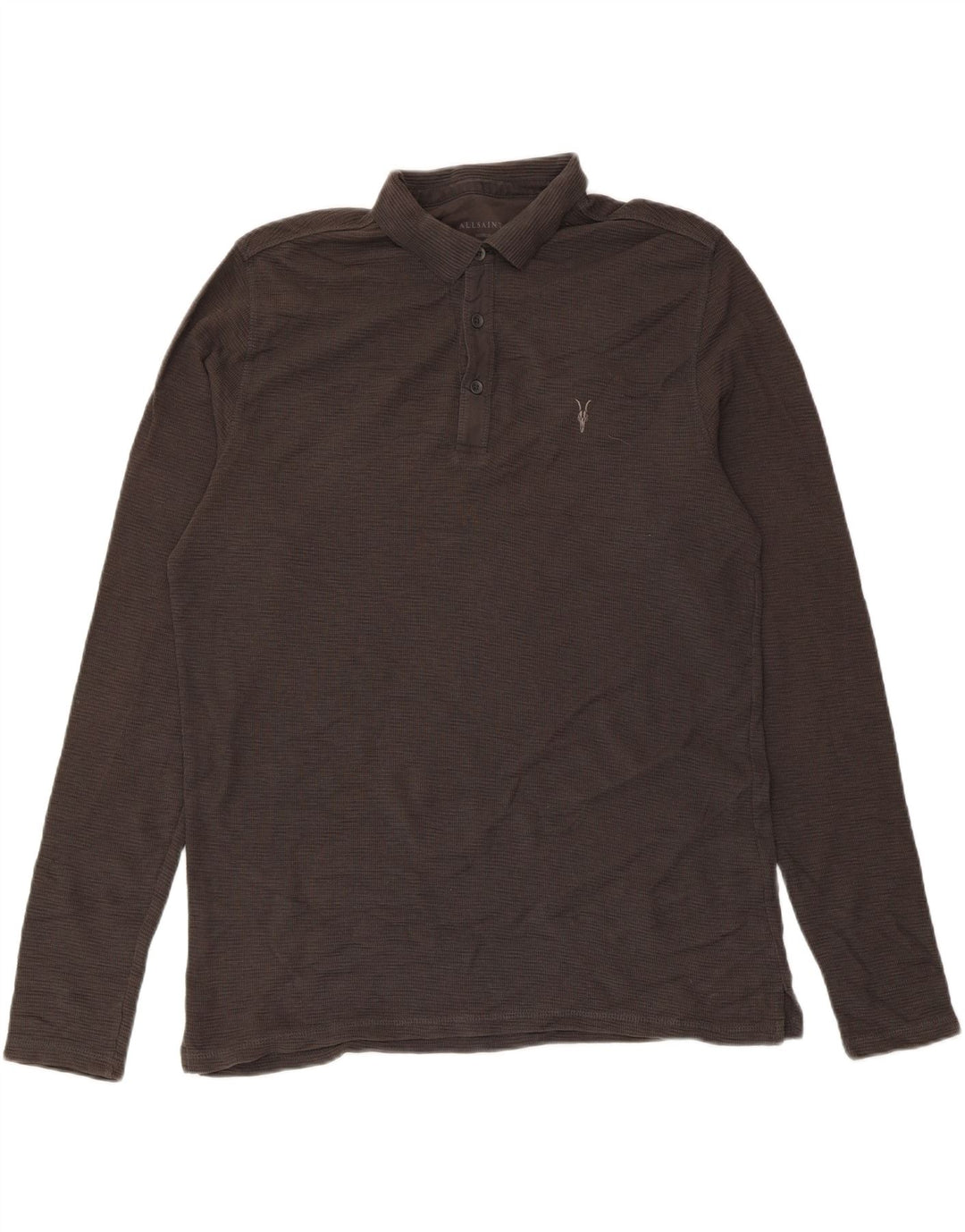 All Saints Polo de manga larga para hombre de algodón gris medio