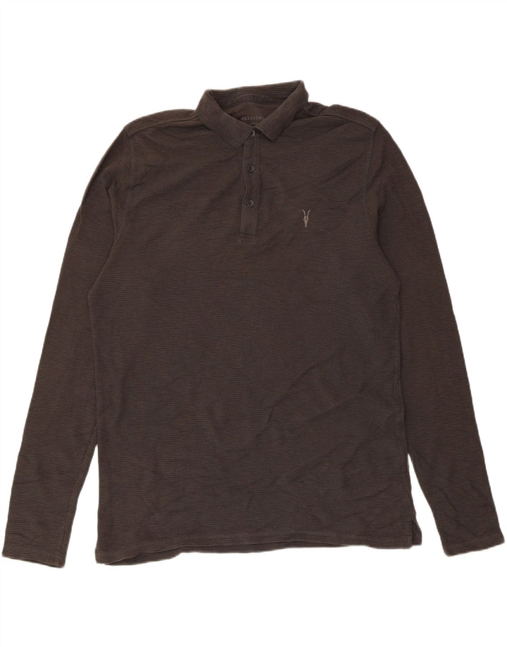 All Saints Polo de manga larga para hombre de algodón gris medio