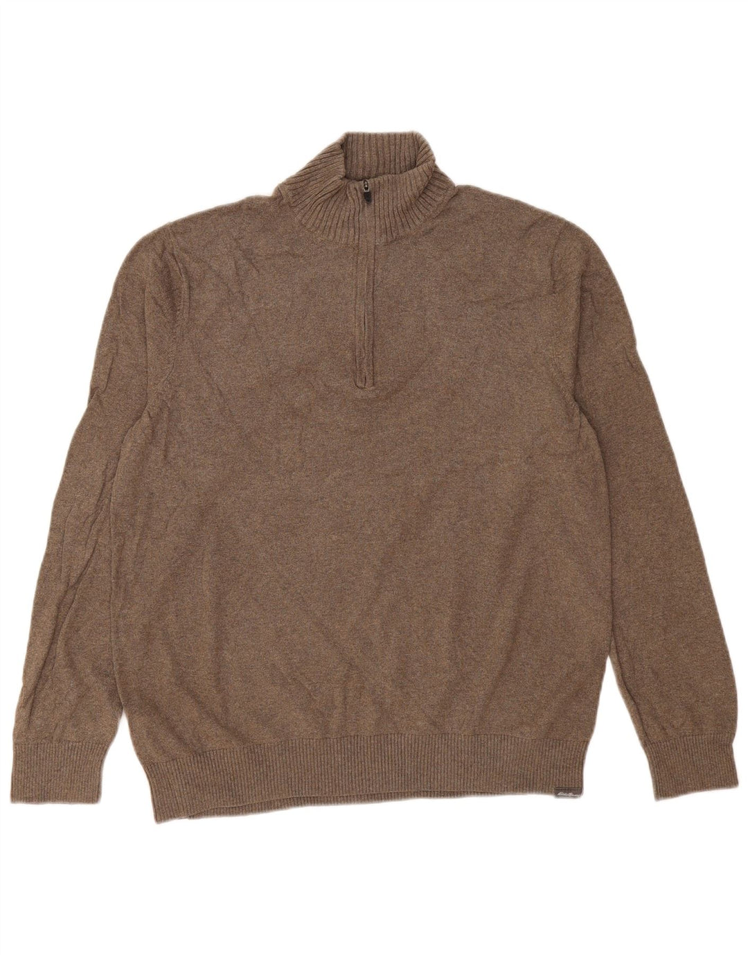 EDDIE BAUER Jersey con cuello y cremallera para hombre, talla grande, algodón marrón