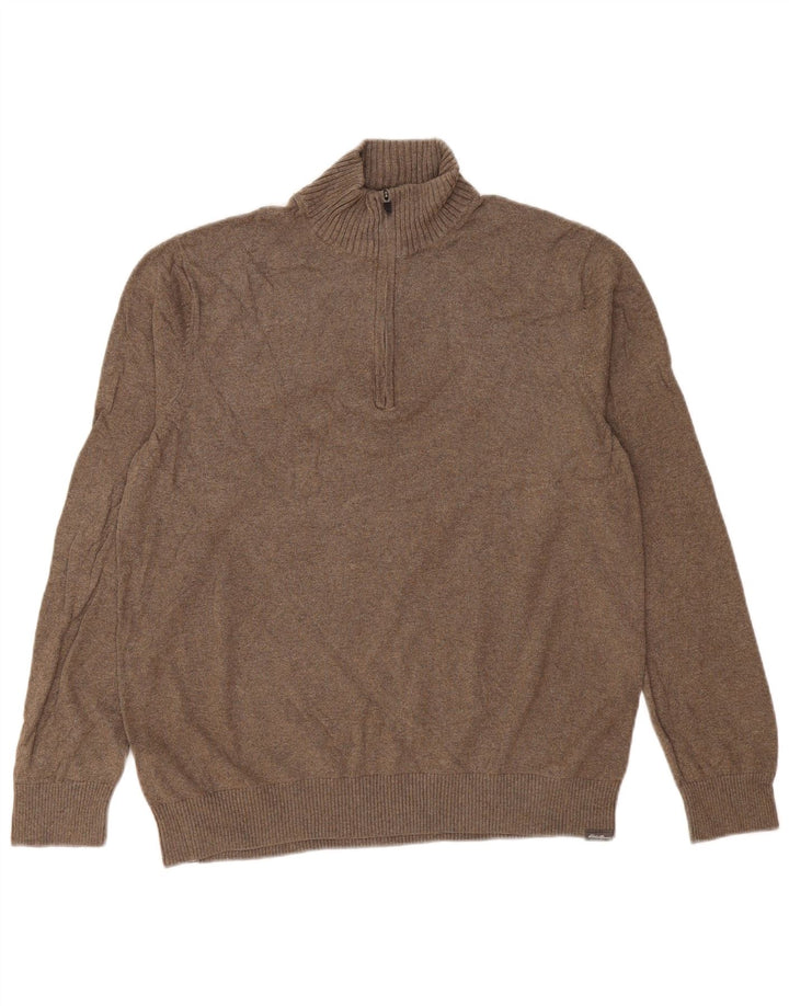 EDDIE BAUER Jersey con cuello y cremallera para hombre, talla grande, algodón marrón