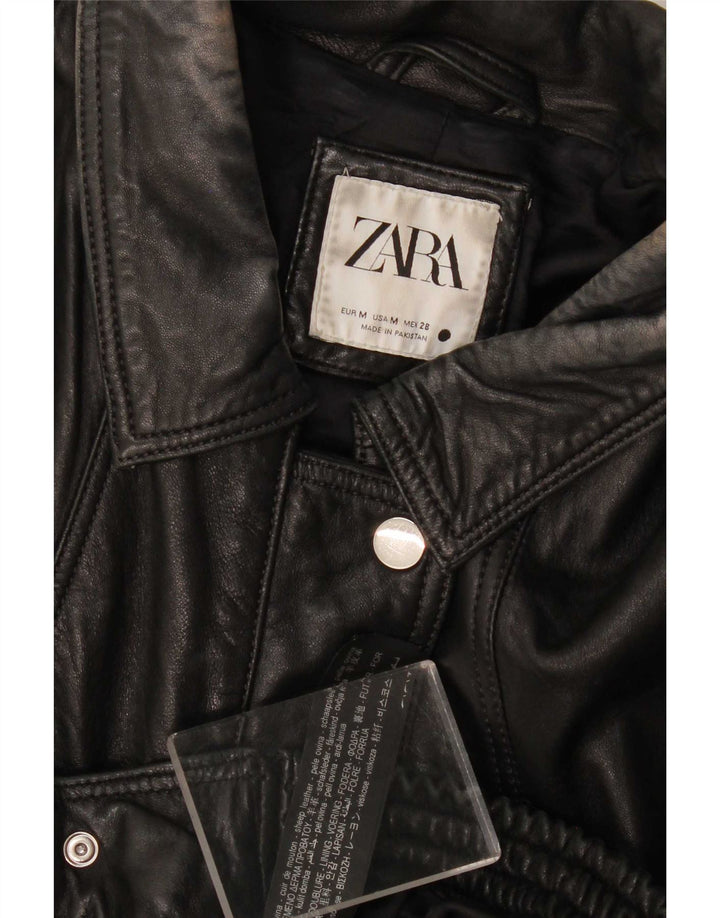 Zara Mujer Chaqueta De Cuero UK 44 Mediana Negra