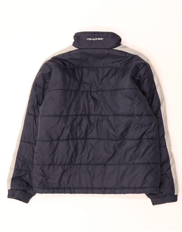 Fishbone Mens Padded Jacket UK 40 Large Navy Blue Colourblock Modern
