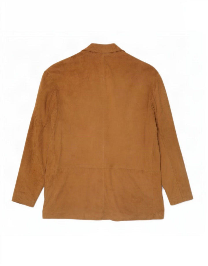 Vintage mujer 3 botones ante Blazer chaqueta Reino Unido 14 cuero beige medio