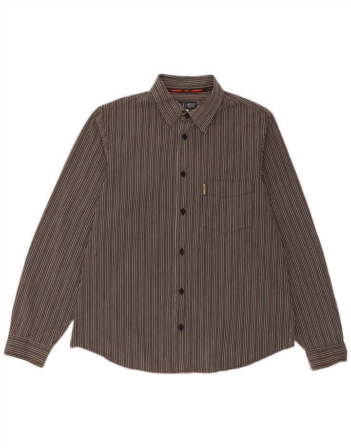 Armani Hombre Camisa Grande De Algodón A Rayas Verde
