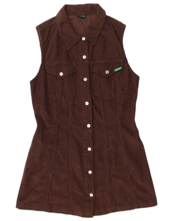 Benetton Vestido Camisero De Pana Sin Mangas Mujer UK 42 Marrón Medio