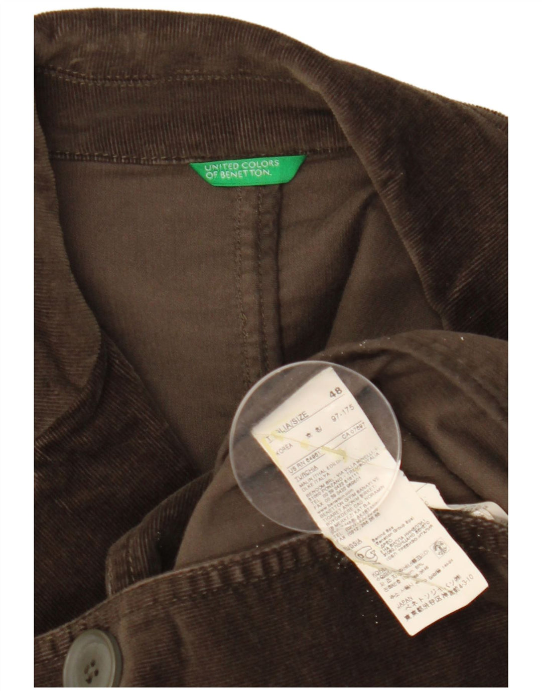 BENETTON Chaqueta blazer de pana con 2 botones para mujer IT 48 XL Algodón marrón