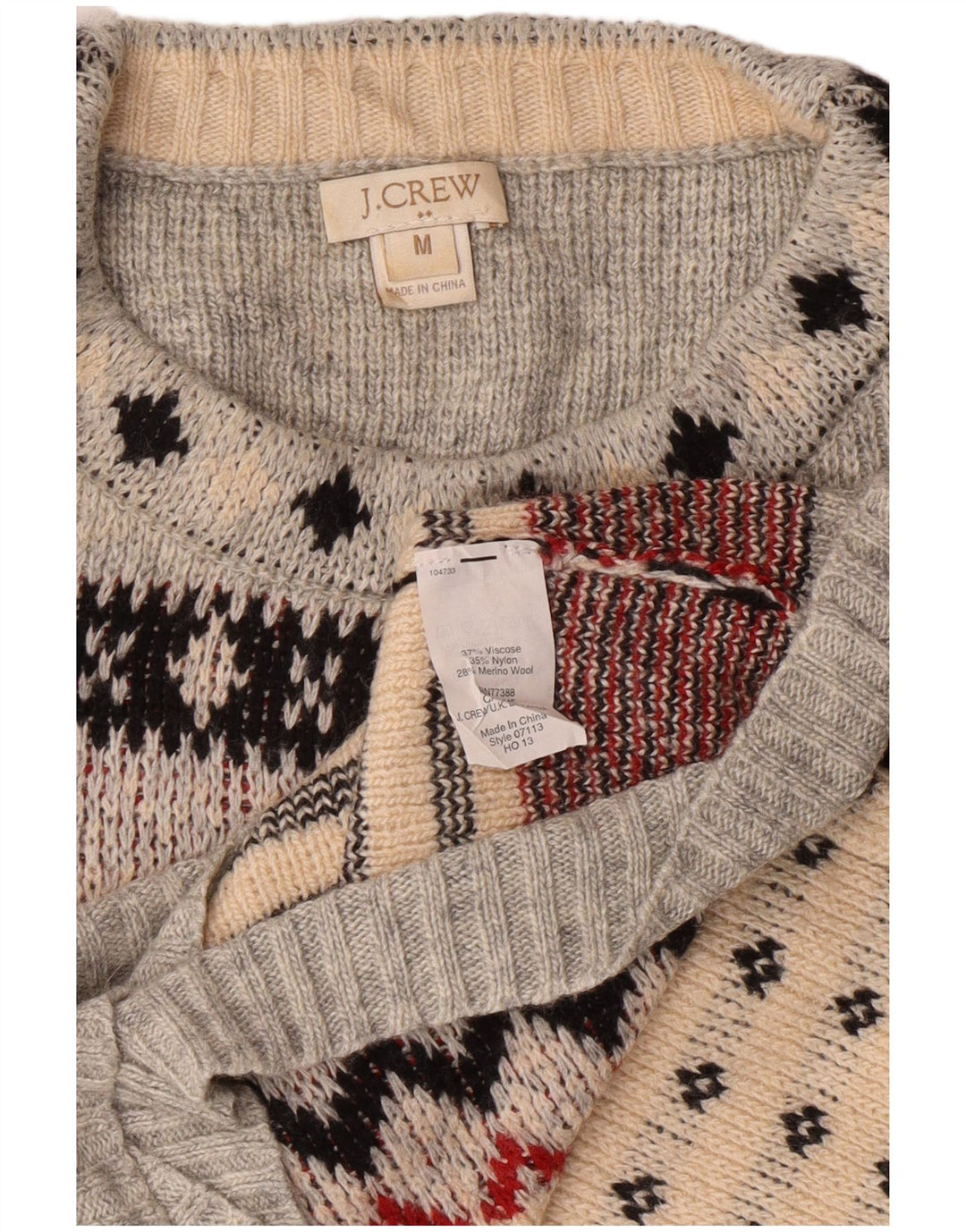 J. CREW Suéter tipo jersey con cuello redondo para mujer Reino Unido 12 Gris medio Fair Isle
