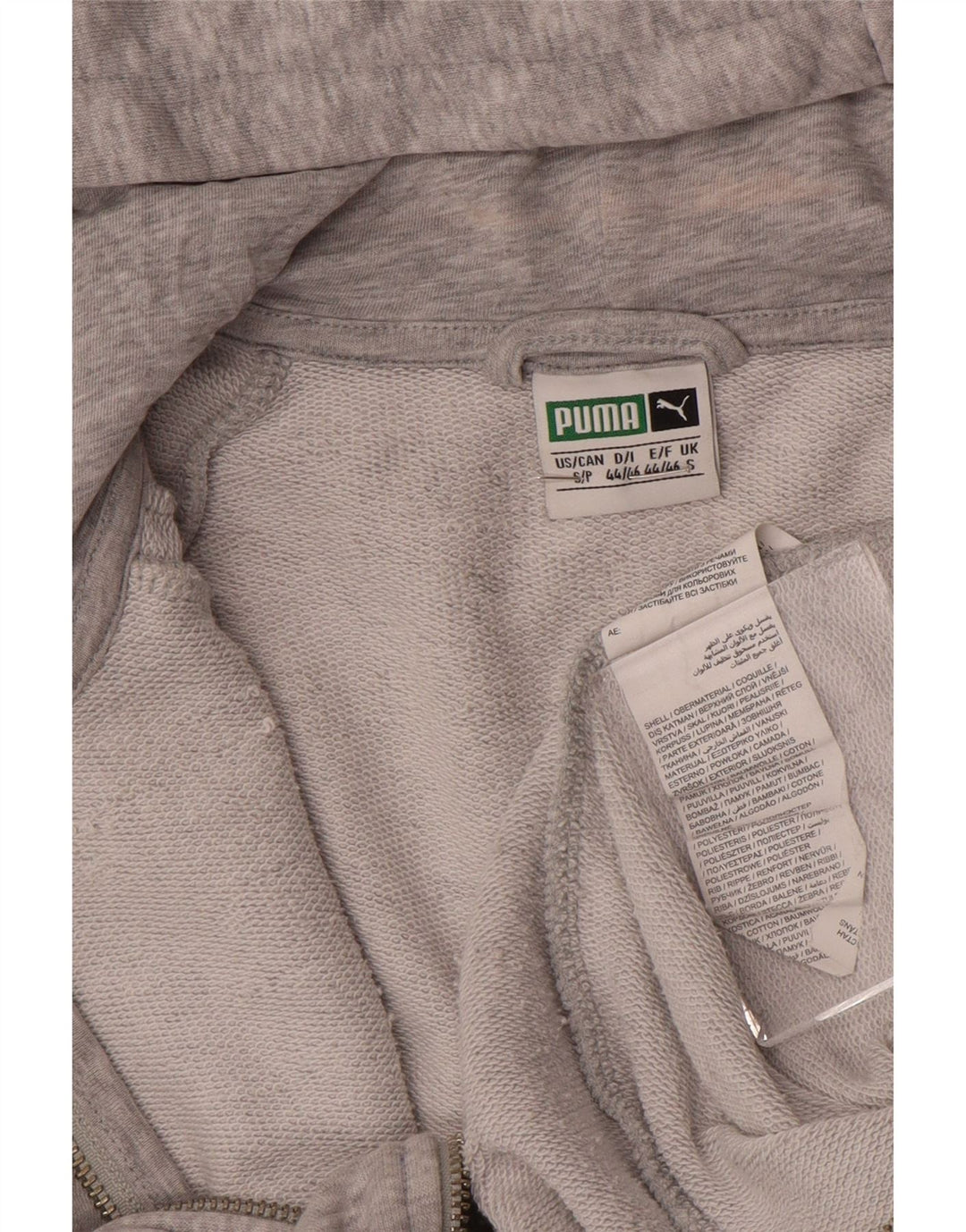 Puma Sudadera con capucha y cremallera para hombre, talla pequeña, algodón moteado gris