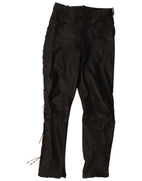 Vintage hombres motorstyle pantalones de cuero IT 48 Medio W30 L31 Cuero Negro