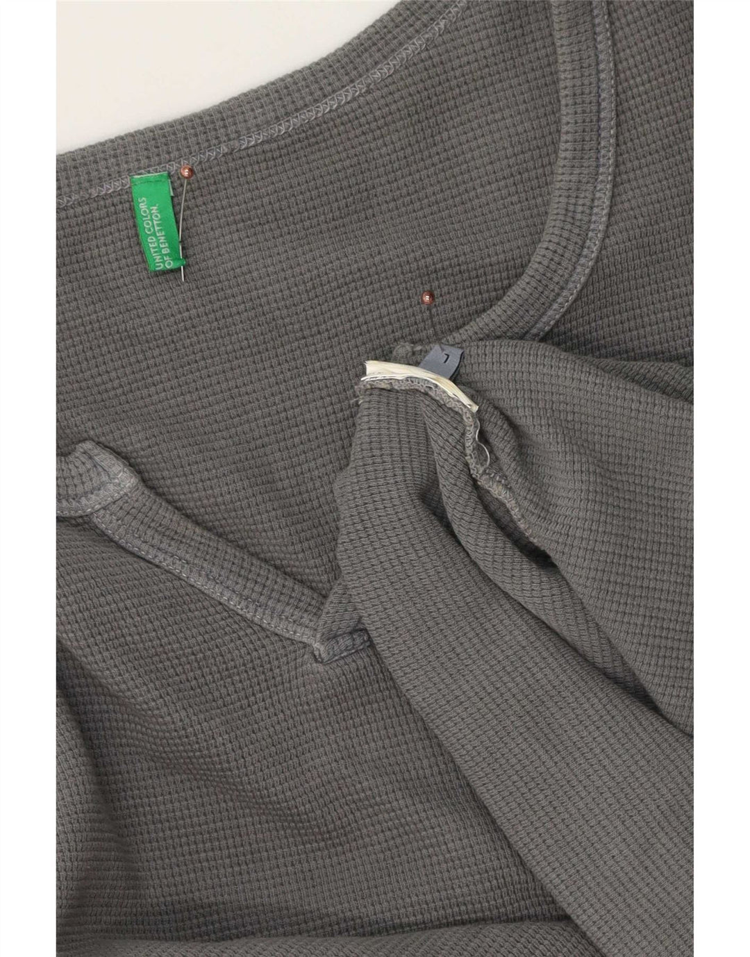 Benetton Hombre Camiseta Manga Larga Grande Gris Algodón