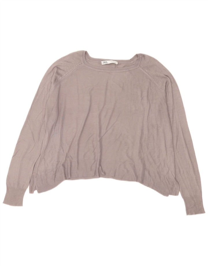 ZARA Suéter tipo jersey corto con cuello barco de gran tamaño para mujer UK 44 Gris medio