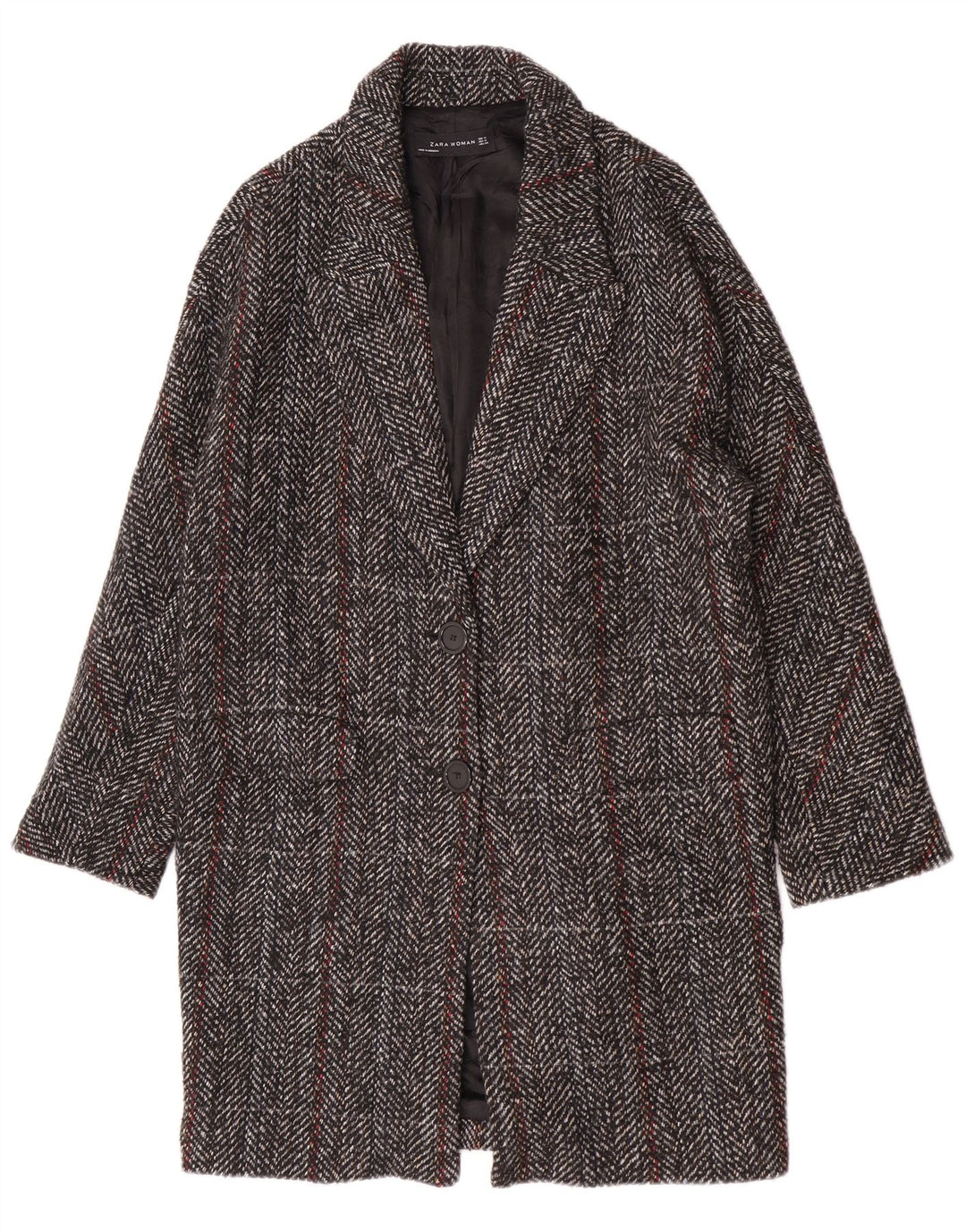 Zara Mujer Abrigo UK 44 Lana A Cuadros Gris Medio