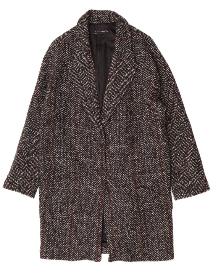 Zara Mujer Abrigo UK 44 Lana A Cuadros Gris Medio