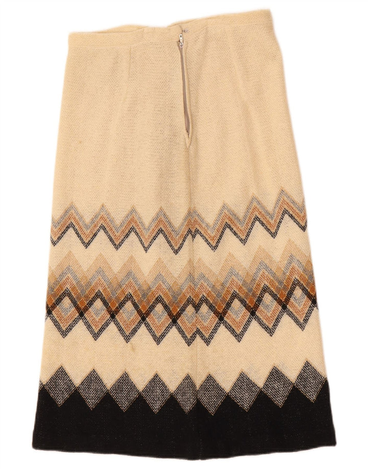 Vintage Mujer Falda Midi W28 Medio Beige Geométrico