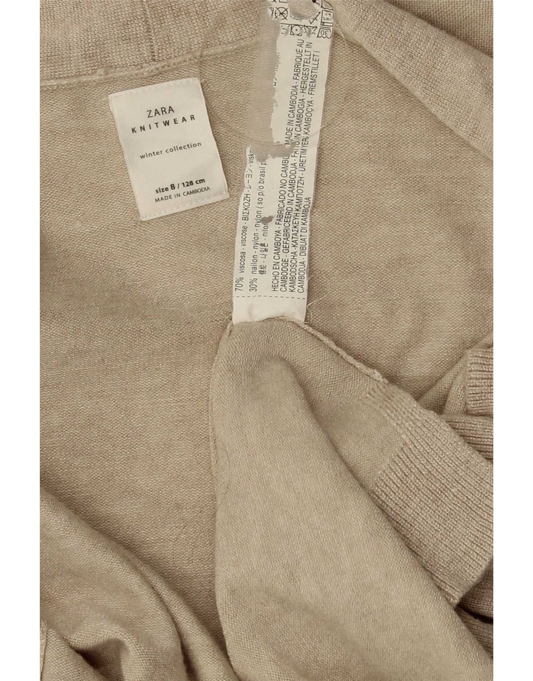 Zara Mujer Cárdigan Abierto Suéter UK 8 Small Viscosa Beige