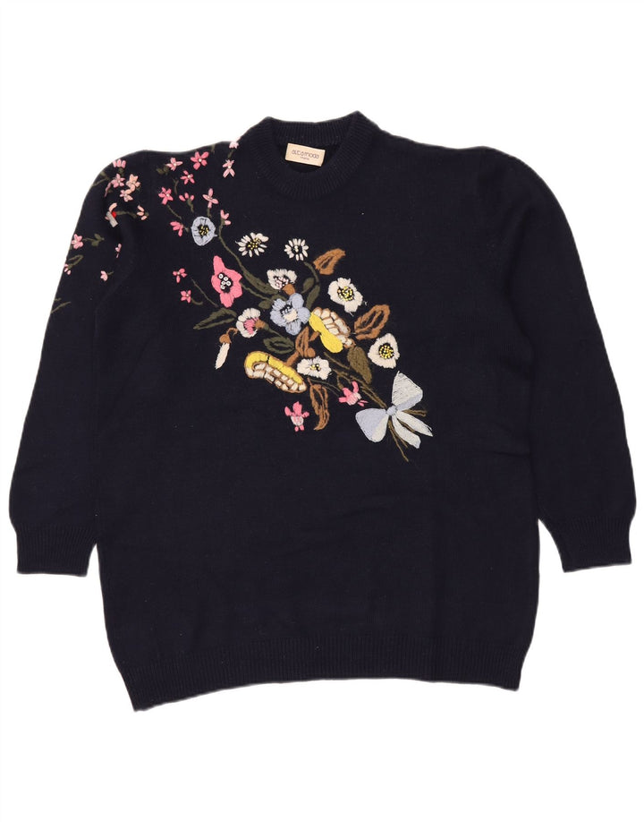 ALTA MODA Suéter tipo jersey con cuello redondo para mujer Reino Unido 16 Grande Azul marino Floral