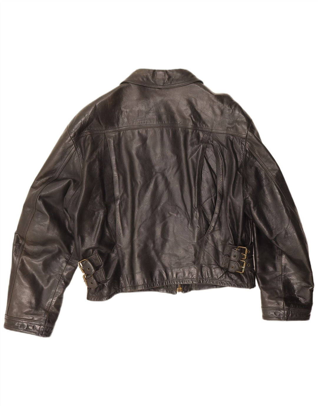 Vintage mujer crop chaqueta de cuero IT 52 2XL cuero negro