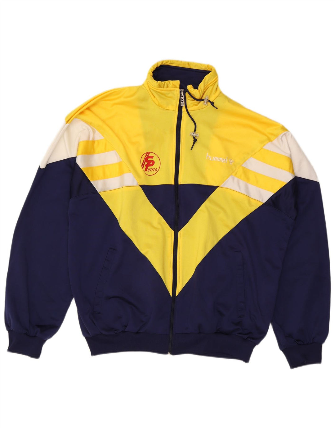 HUMMEL Mens Graphic Tracksuit Top Jacket 2XL Navy Blue Colourblock