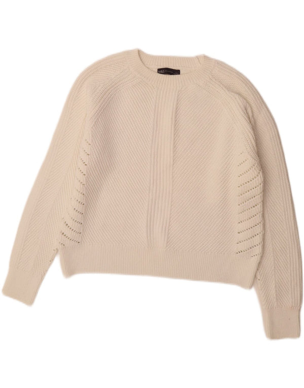 Marks & Spencer Suéter tipo jersey con cuello barco para mujer UK 40 Algodón blanco mediano