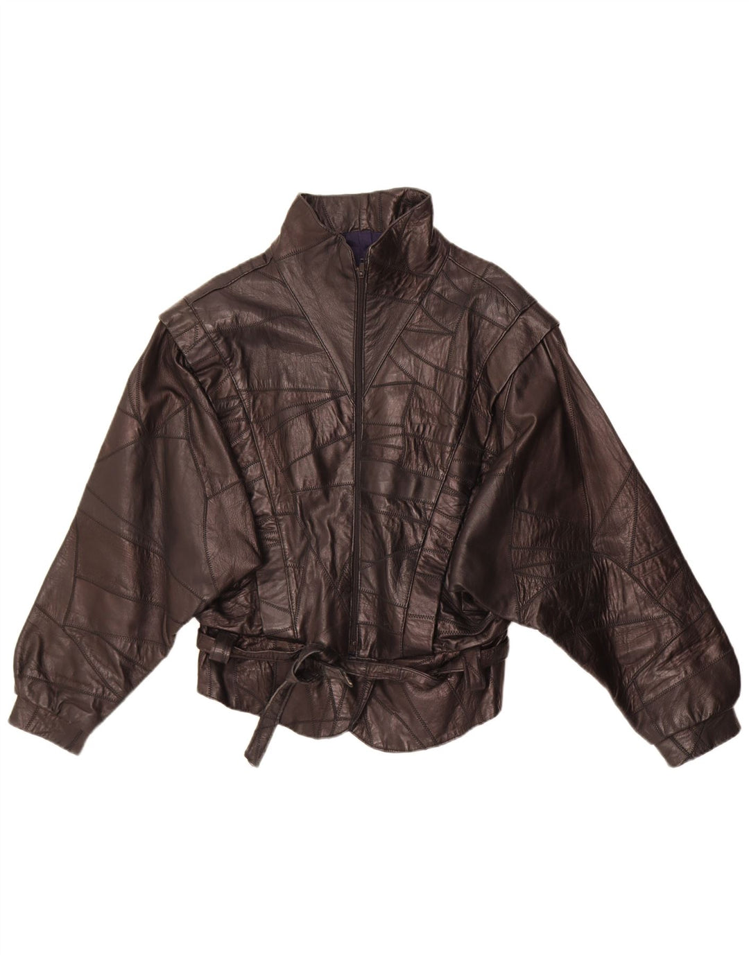 Vintage mujer chaqueta de cuero Reino Unido 12 medio negro patchwork