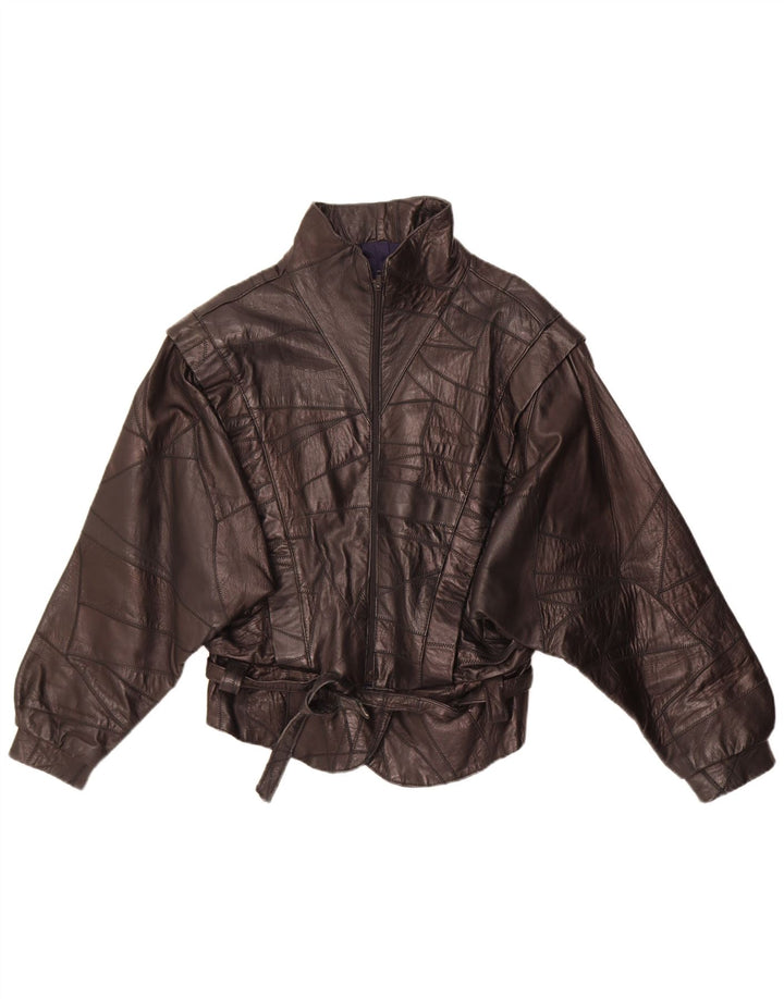 Vintage mujer chaqueta de cuero Reino Unido 12 medio negro patchwork