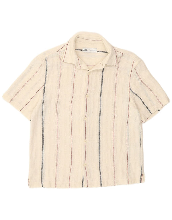 Zara Hombre Camisa Transparente De Manga Corta De Algodón A Rayas Blancas Pequeñas