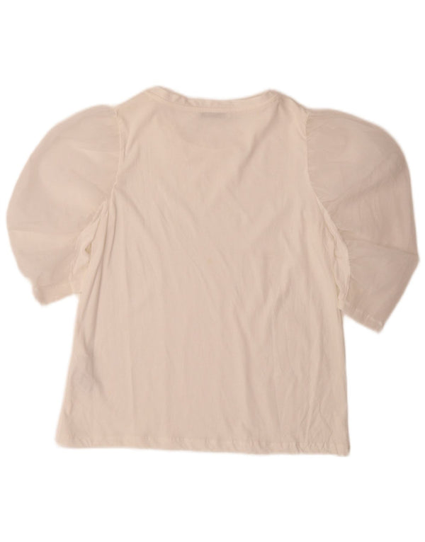 Zara Mujer Blusa Top Reino Unido 10 Pequeño Algodón Blanco