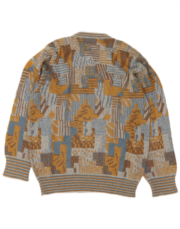 Vintage hombres cuello redondo jersey suéter grande multicolor geométrico