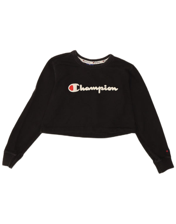 Champion Mujer Crop Graphic Top Manga Larga UK 10 Small Algodón Negro