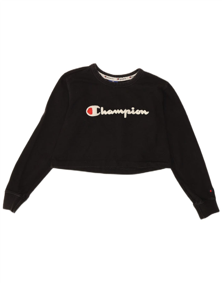 Champion Mujer Crop Graphic Top Manga Larga UK 10 Small Algodón Negro