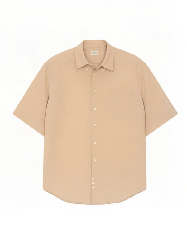 Benetton Camisa Manga Corta Hombre XL Algodón Beige