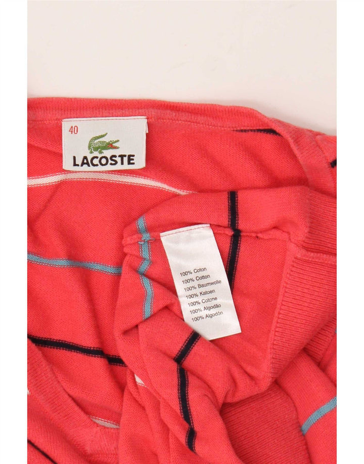 Jersey Lacoste para mujer con cuello en V, talla 40, algodón a rayas rosa medio