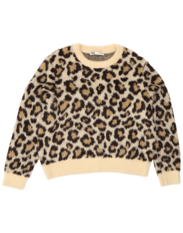 Zara Mujer Jersey Cuello Redondo Jersey EU 40 XL Beige Animal Print Poliamida