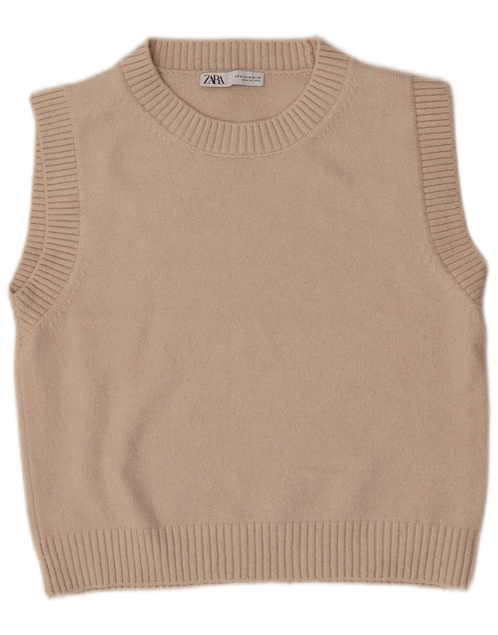 Zara Mujer Crop Vest Tank Top UK 12 Medio Beige Poliéster