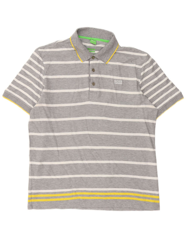Hugo Boss Polo de ajuste moderno para hombre 2XL Algodón a rayas gris