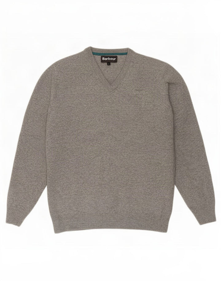 Barbour Hombre Jersey Con Cuello En V Jersey De Lana De Cordero Gris Grande