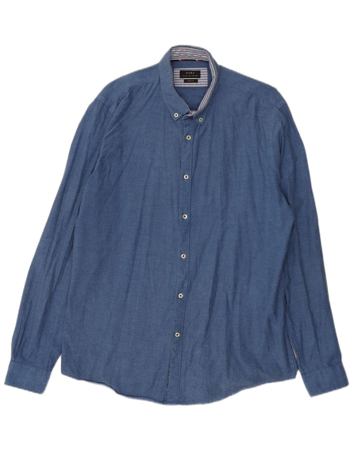 Zara Hombre Camisa Slim Fit Algodón Azul Grande